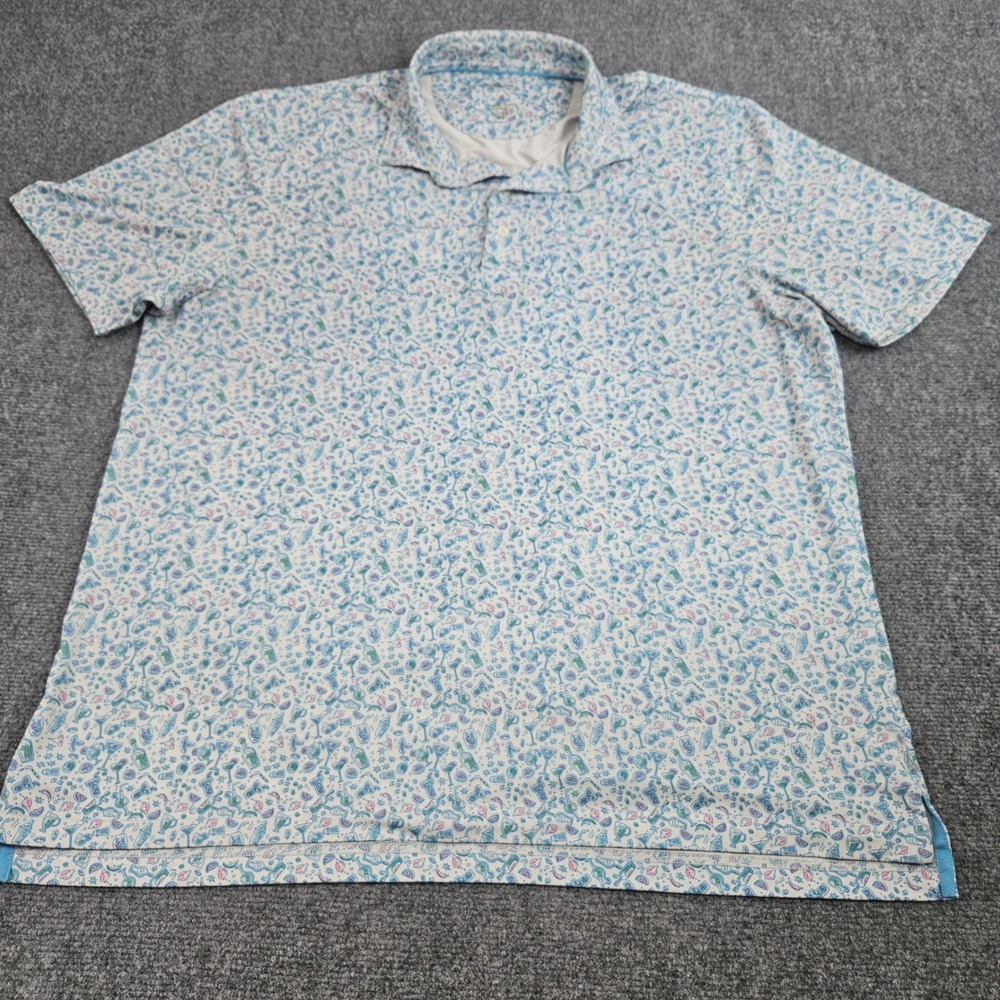 johnnie-o Polo Shirt‎ Mens XL Blue Martini Cocktail Print PREP-FORMANCE Golf